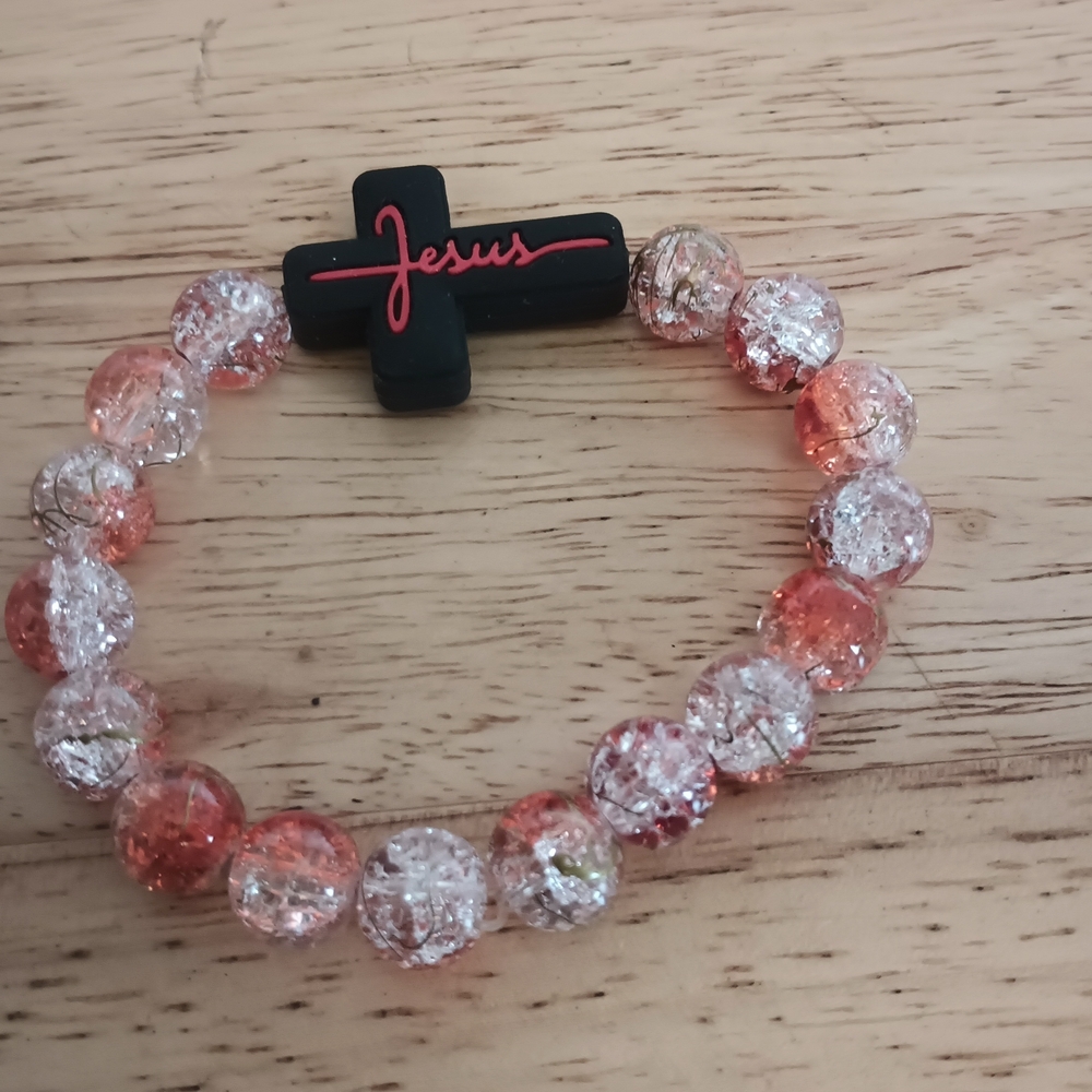 Wrist Bracelet With Black And Red Jesus Cross
